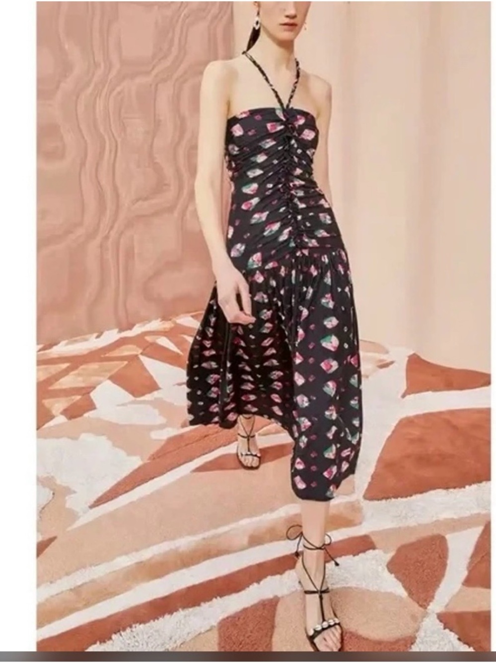 Ulla Johnson Marcella Ruched Midi Dress - Nocturne Floral - Size 10